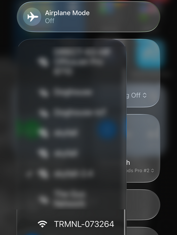 The TRMNL setup network in a phone's Wi-Fi list