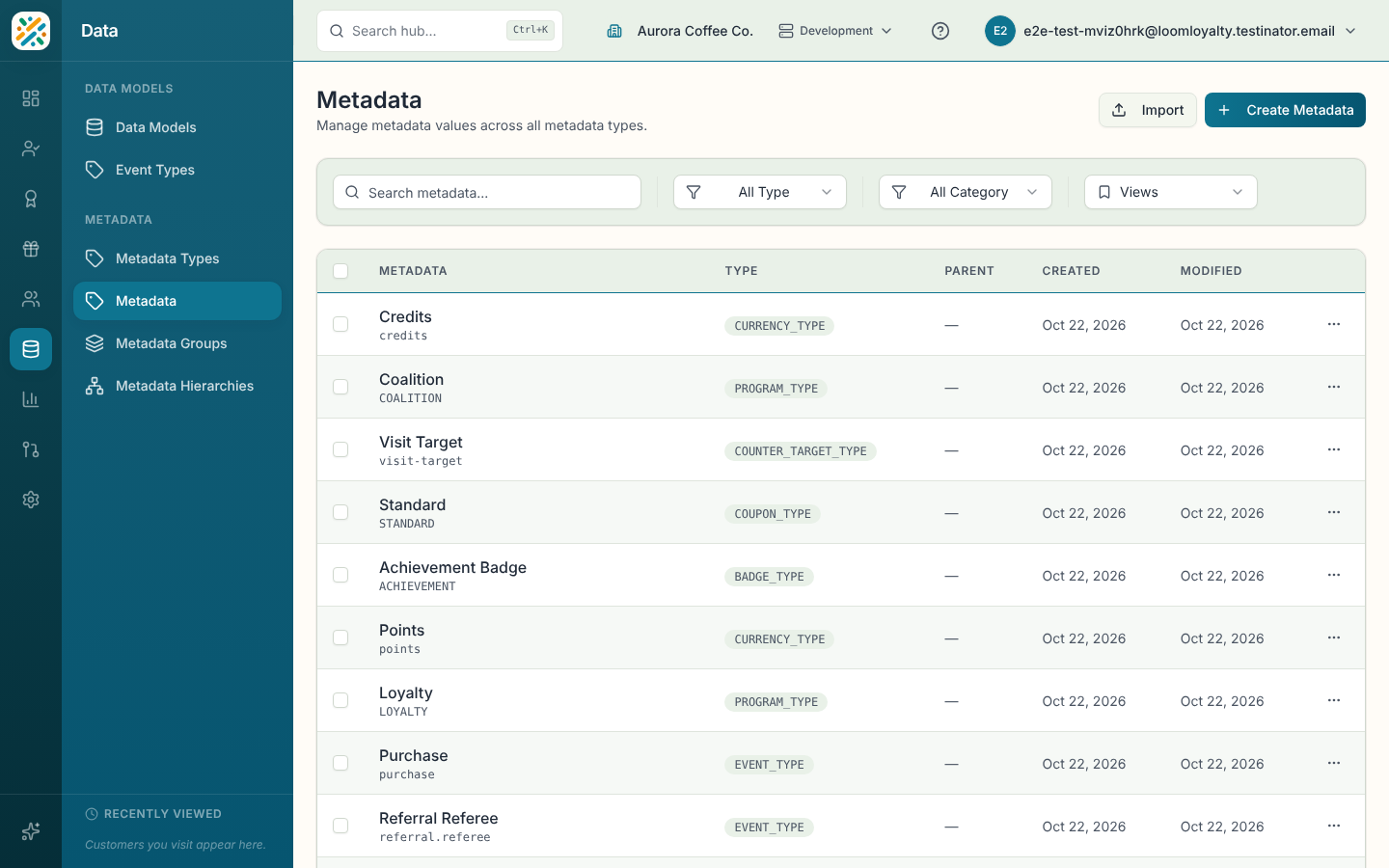 Metadata list with filters