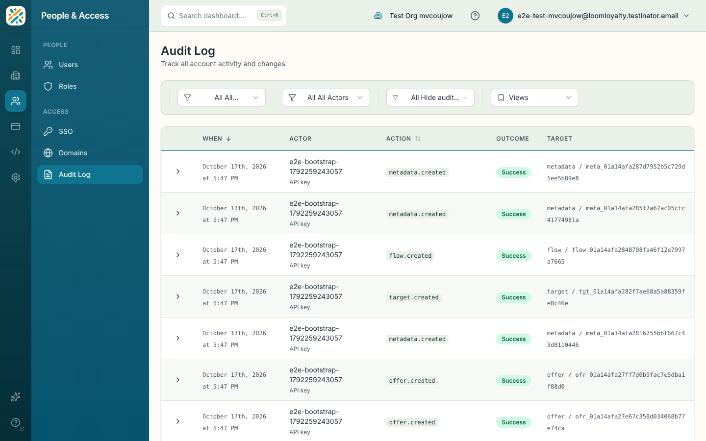 Audit log with filters