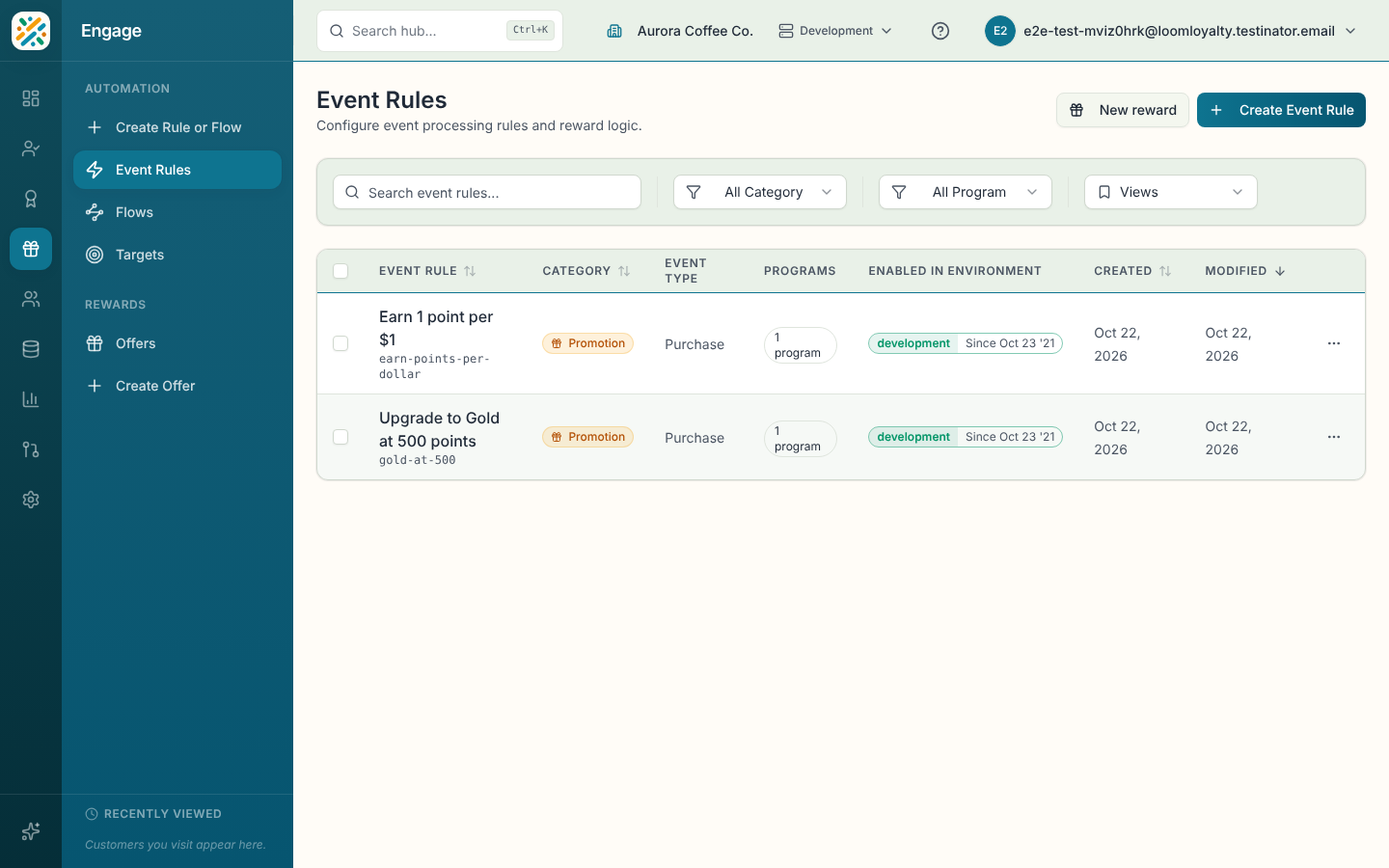 Event Rules list with the Create Event Rule button