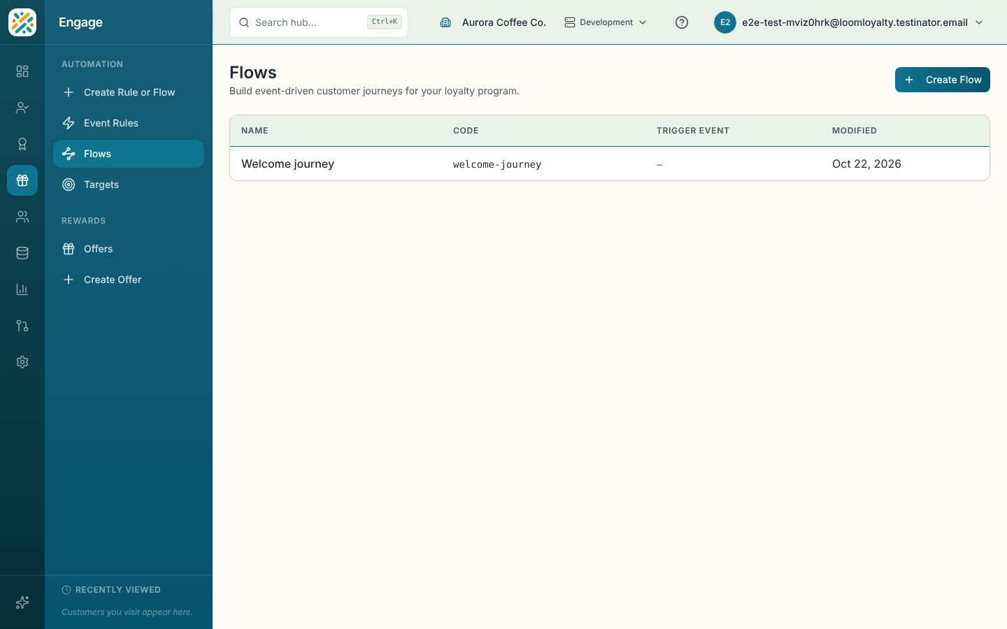 Flows list with the Create Flow button