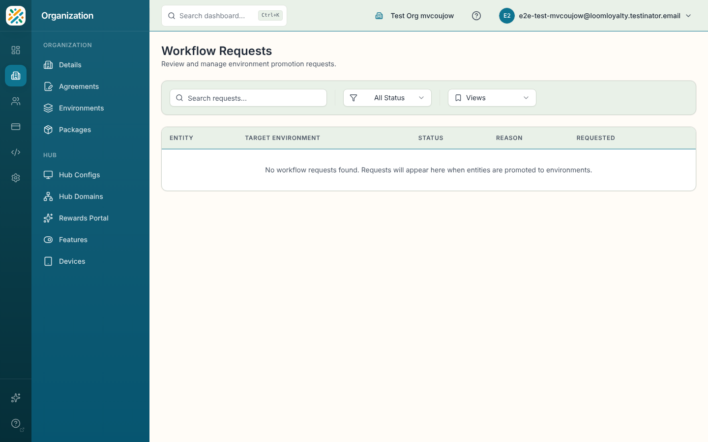 Workflow requests list with status filter