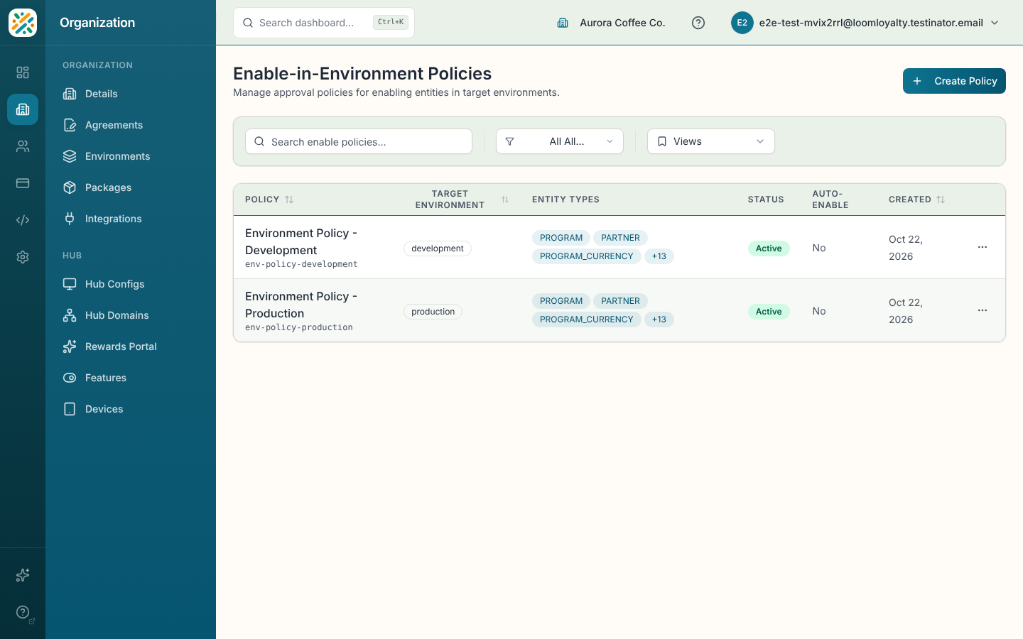 Enable policies list