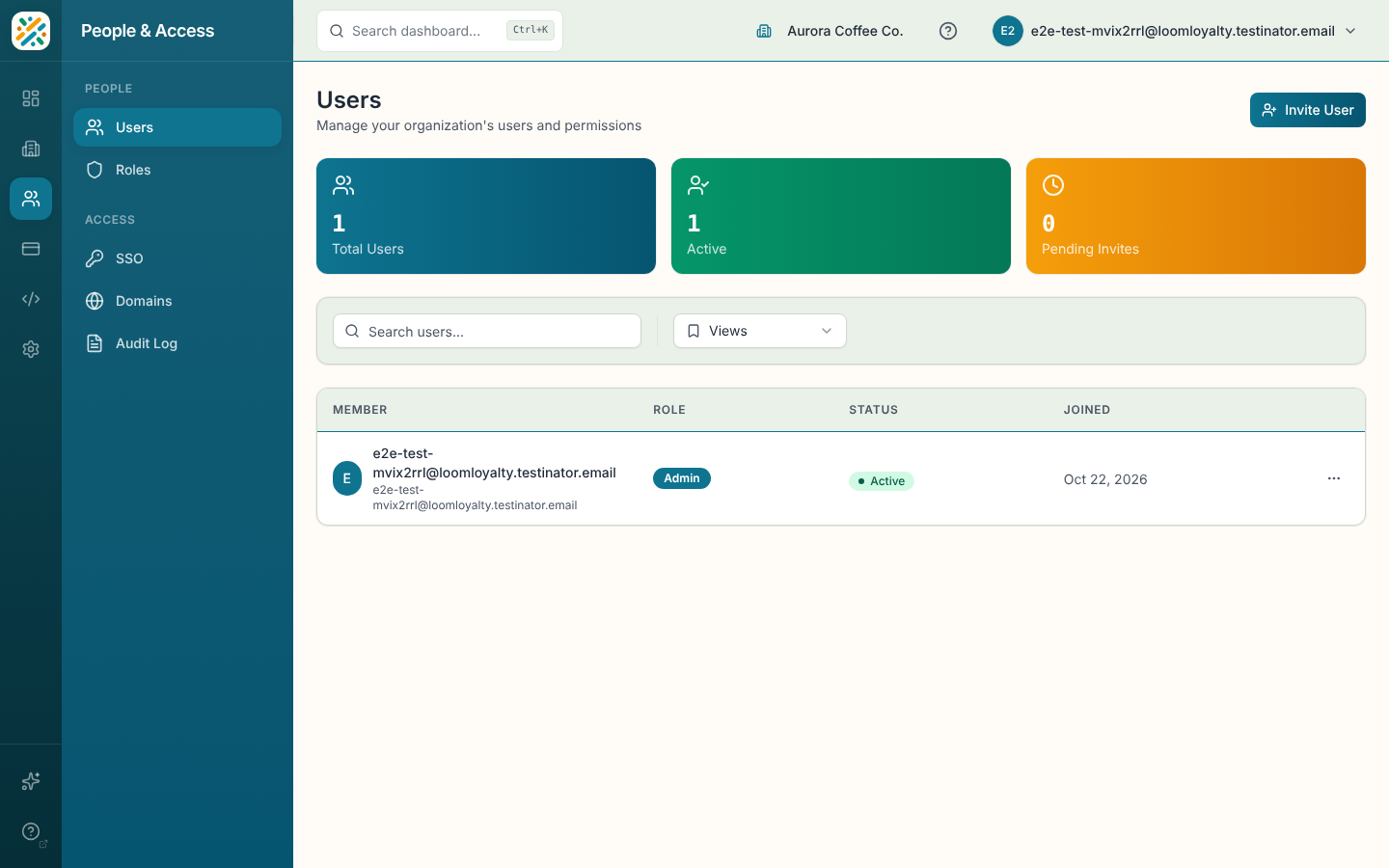 Users list with counters and roles