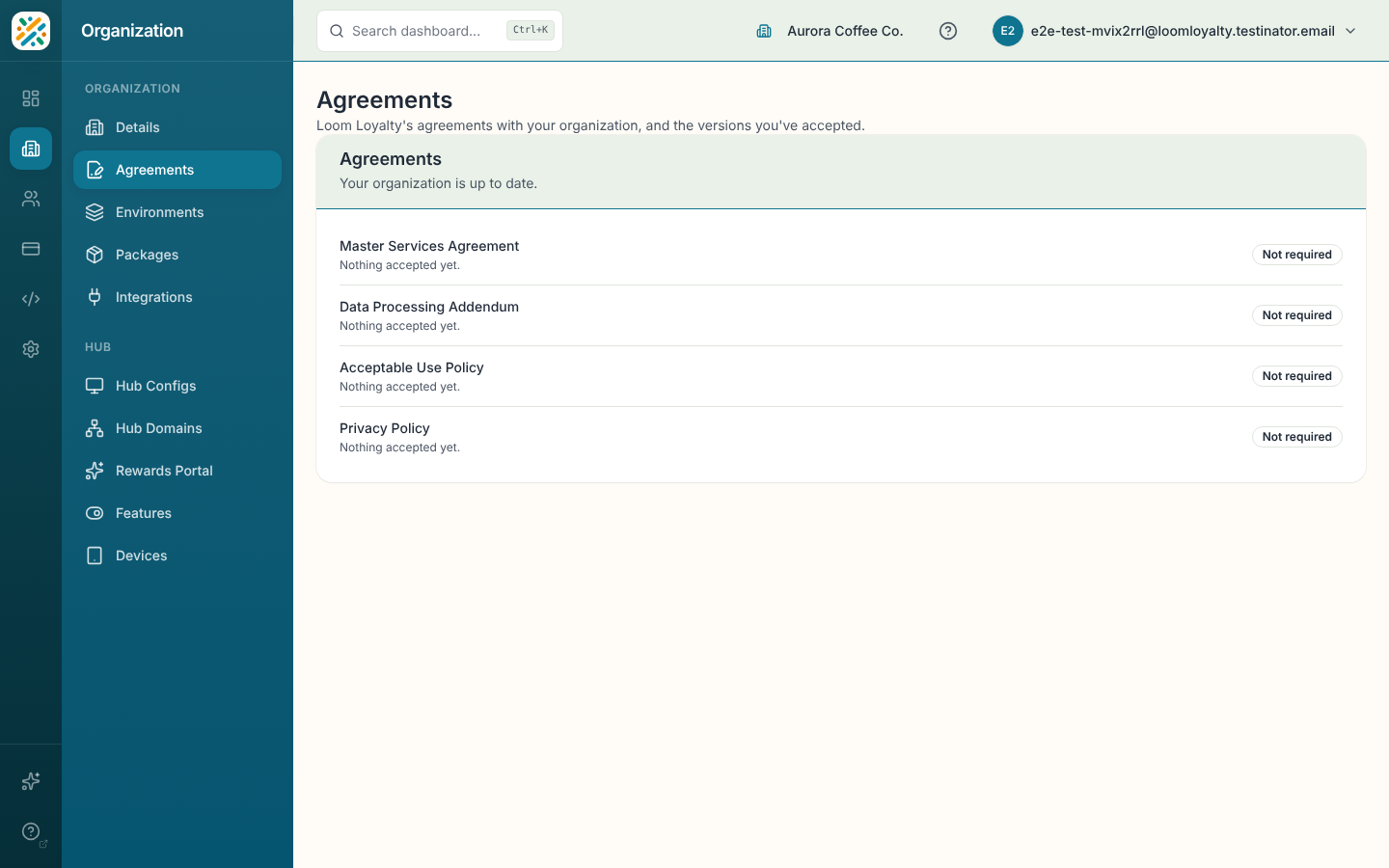 Agreements list with status badges