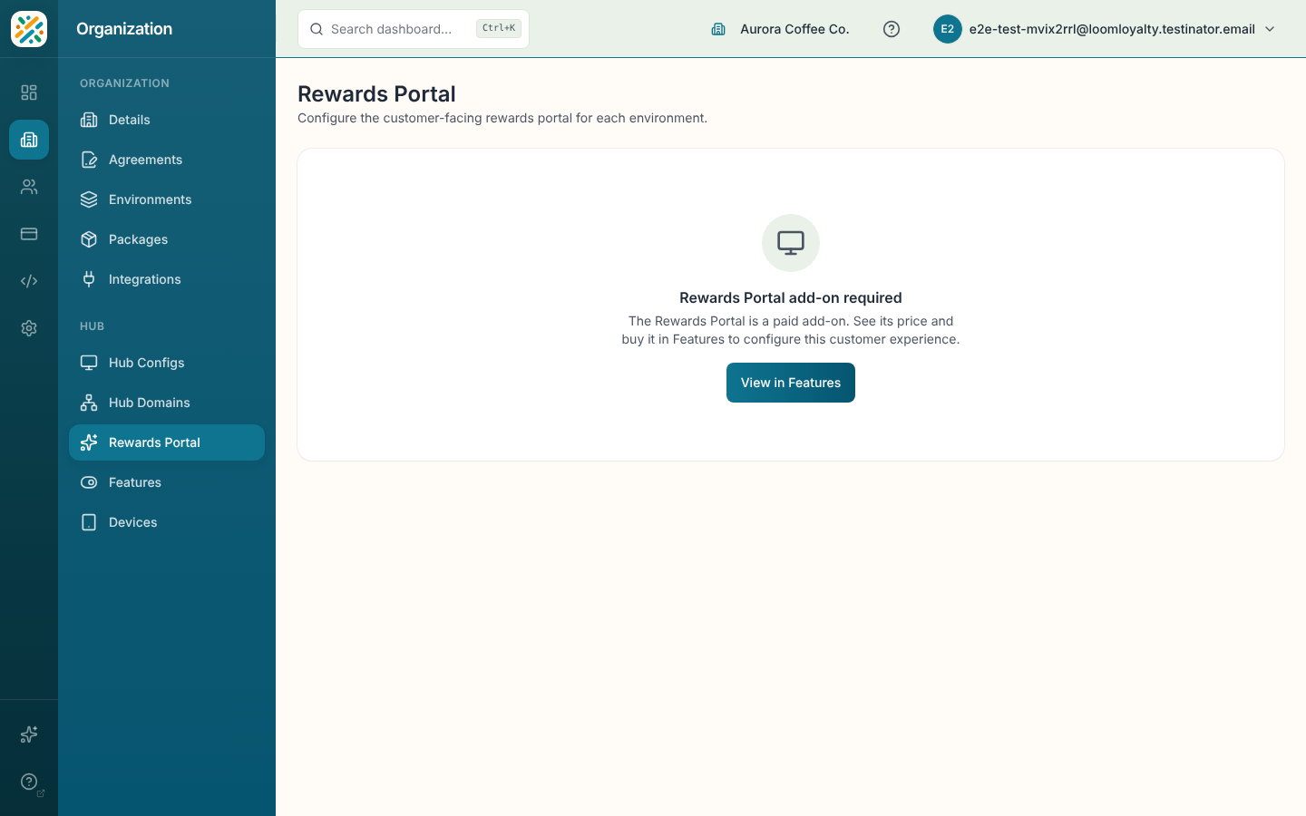 Rewards Portal configuration card