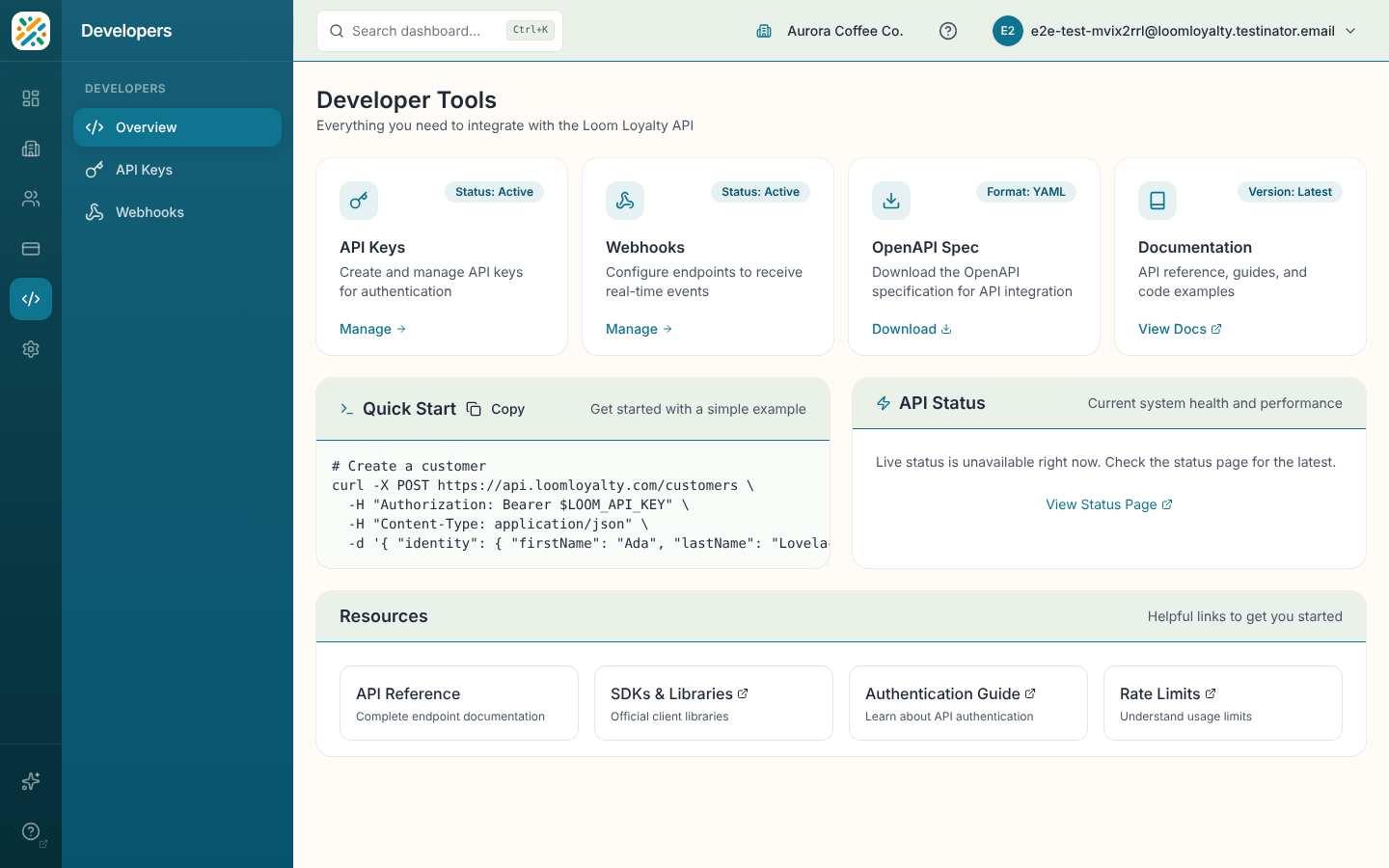 Developer Tools overview cards