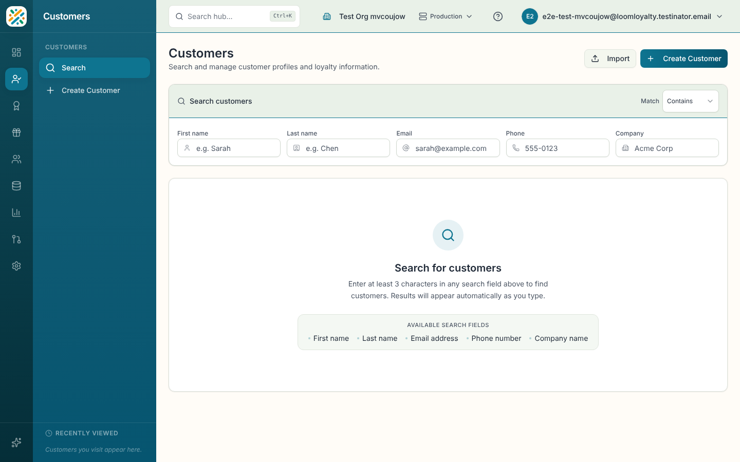 Customer search with results table