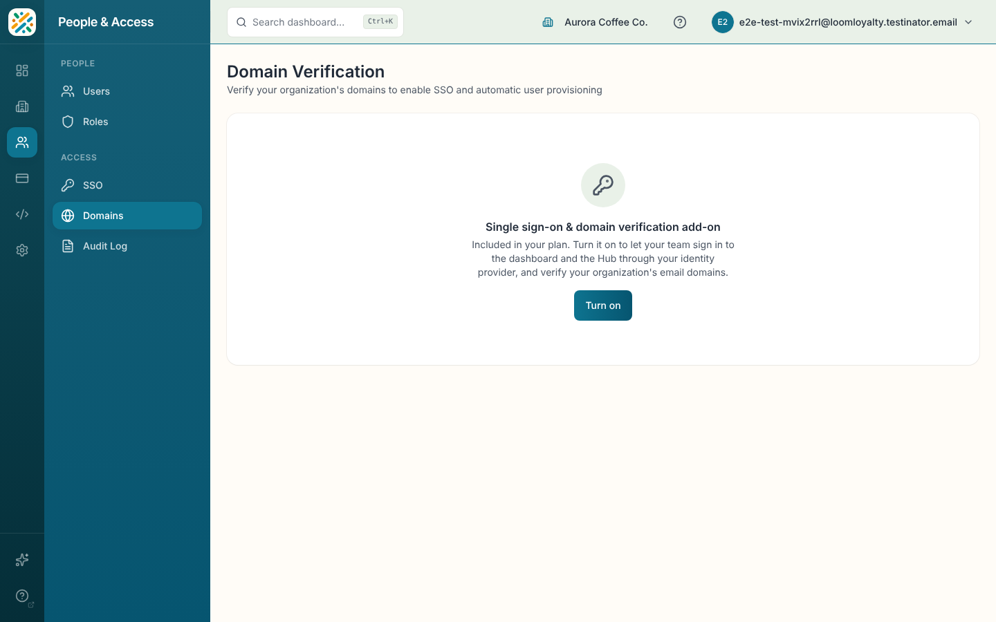 Domain verification screen
