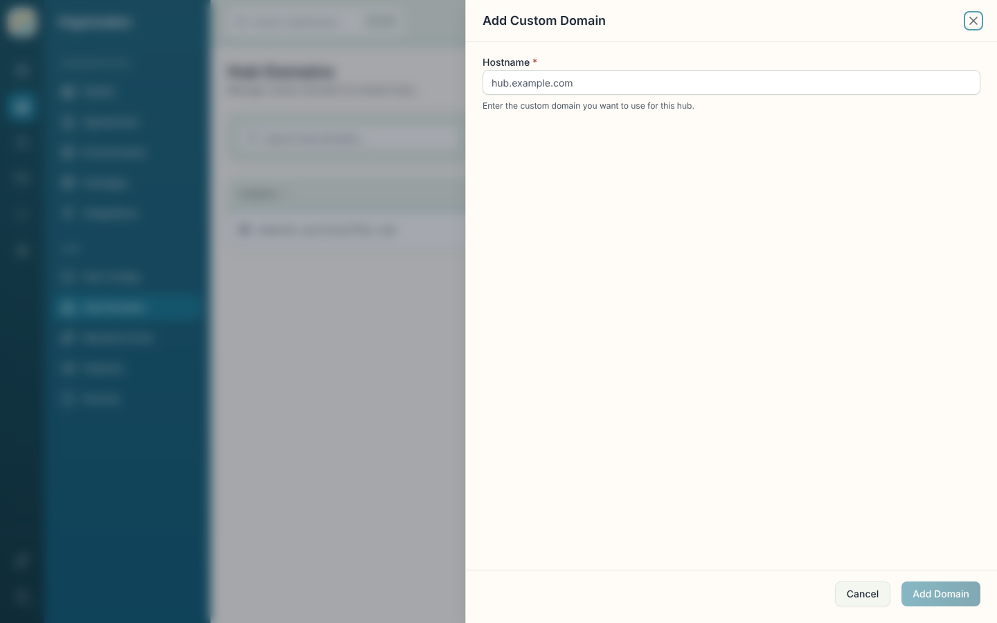Add Custom Domain sheet