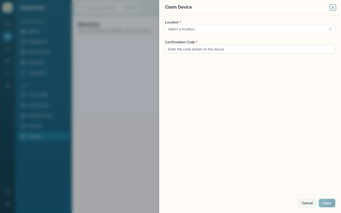 Claim Device sheet with Location and confirmation code