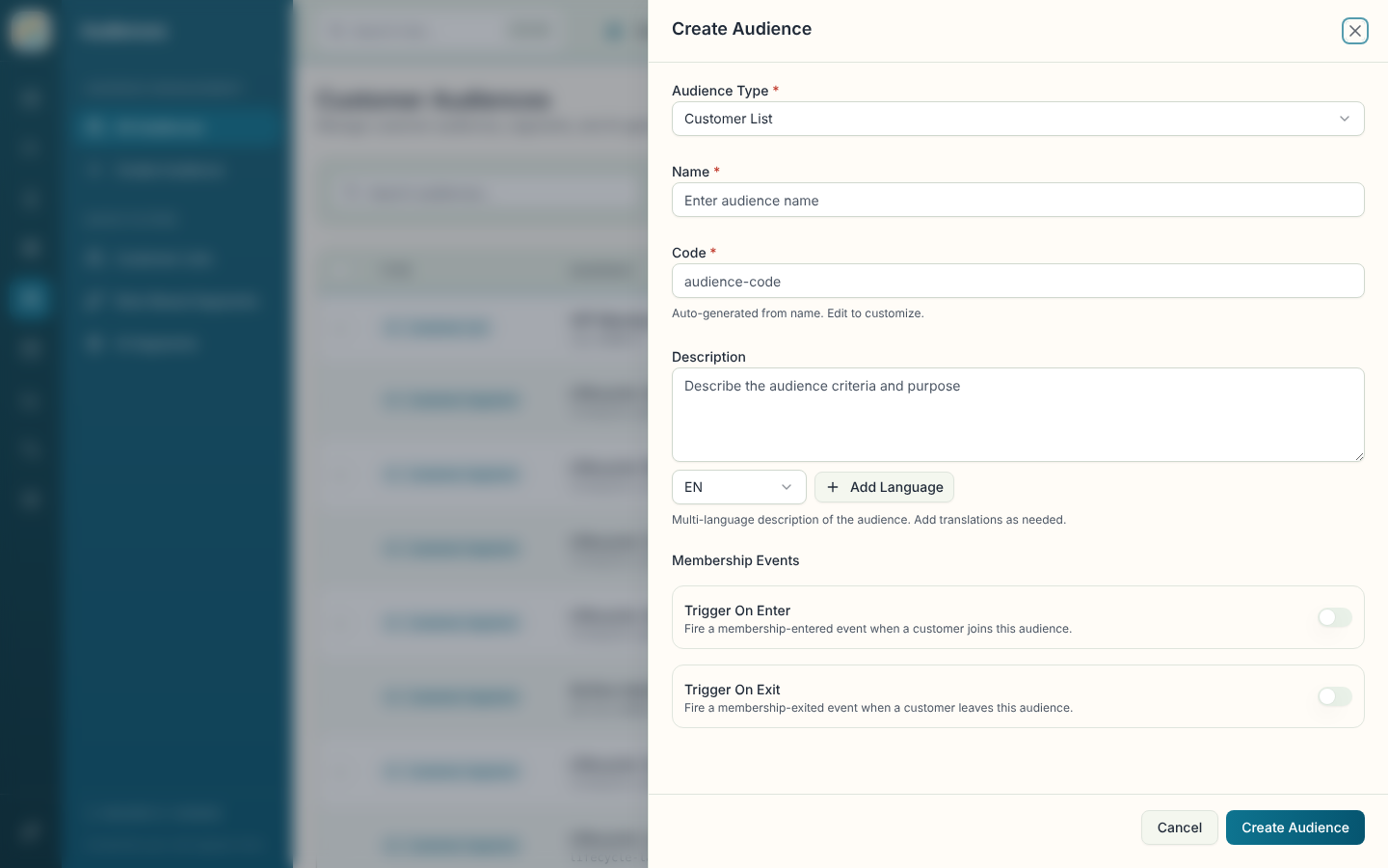 Create Audience sheet