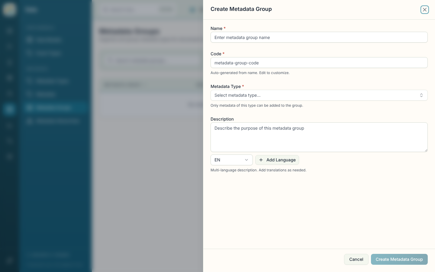 Create metadata group sheet