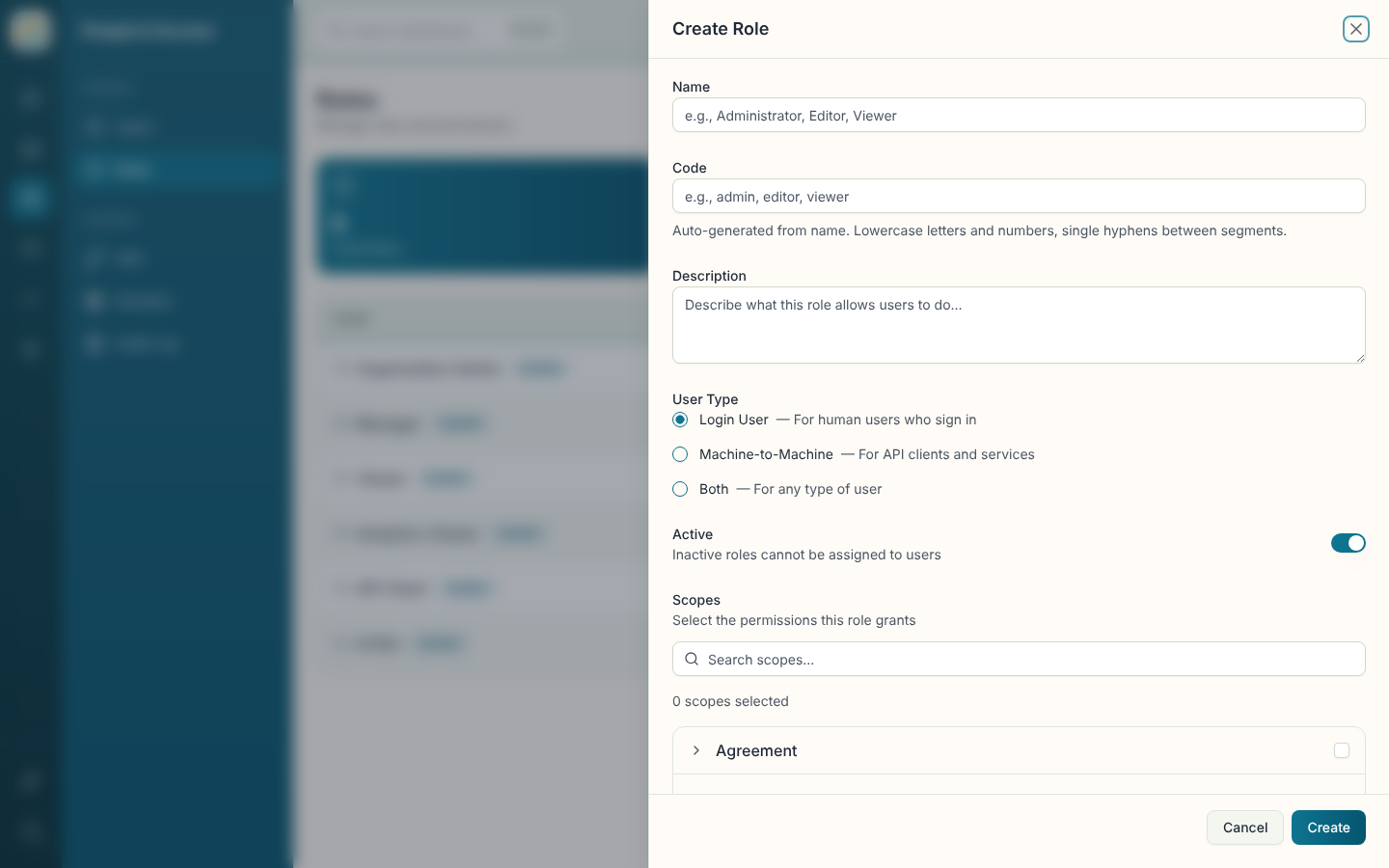 Create Role sheet