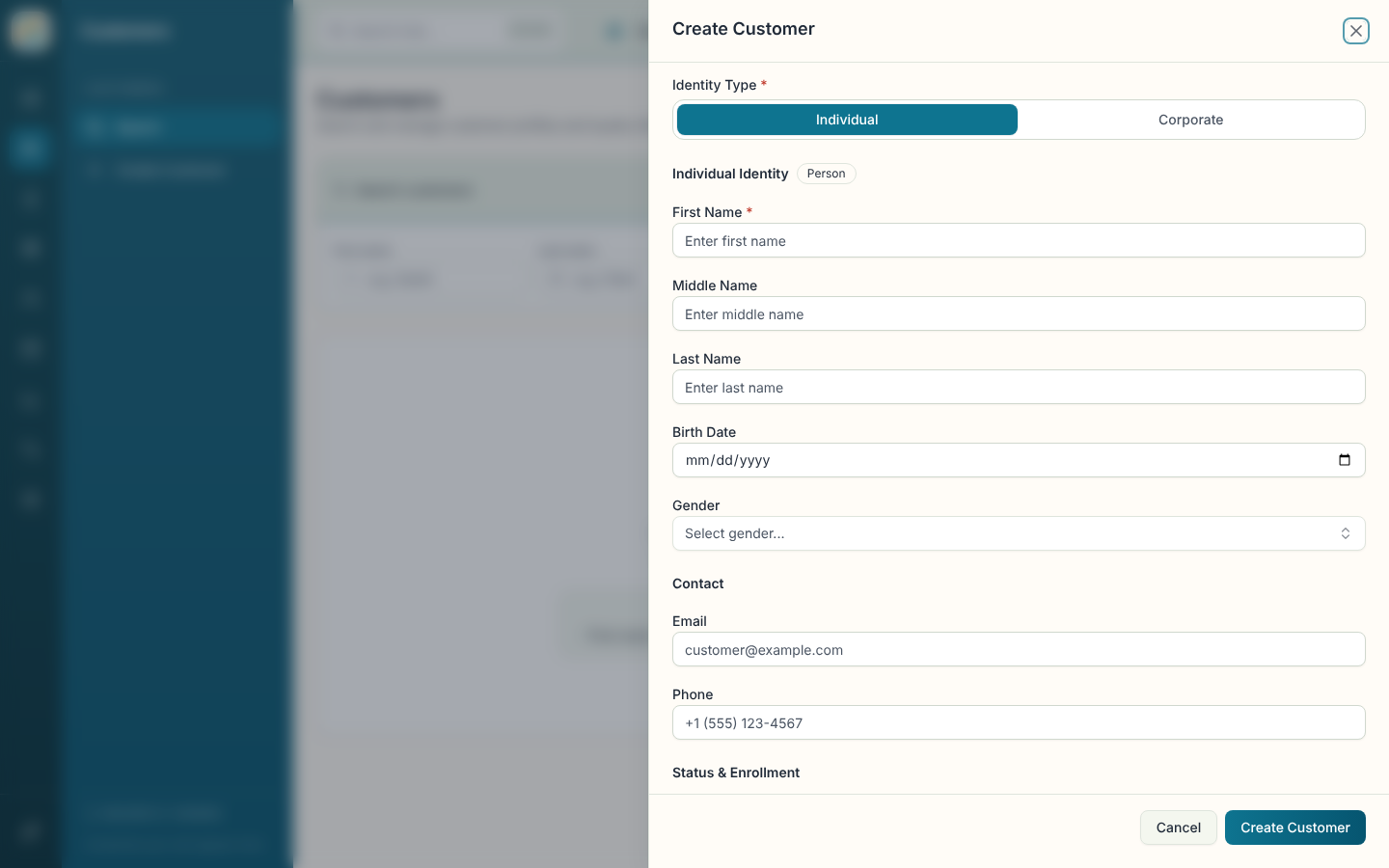 Create Customer sheet