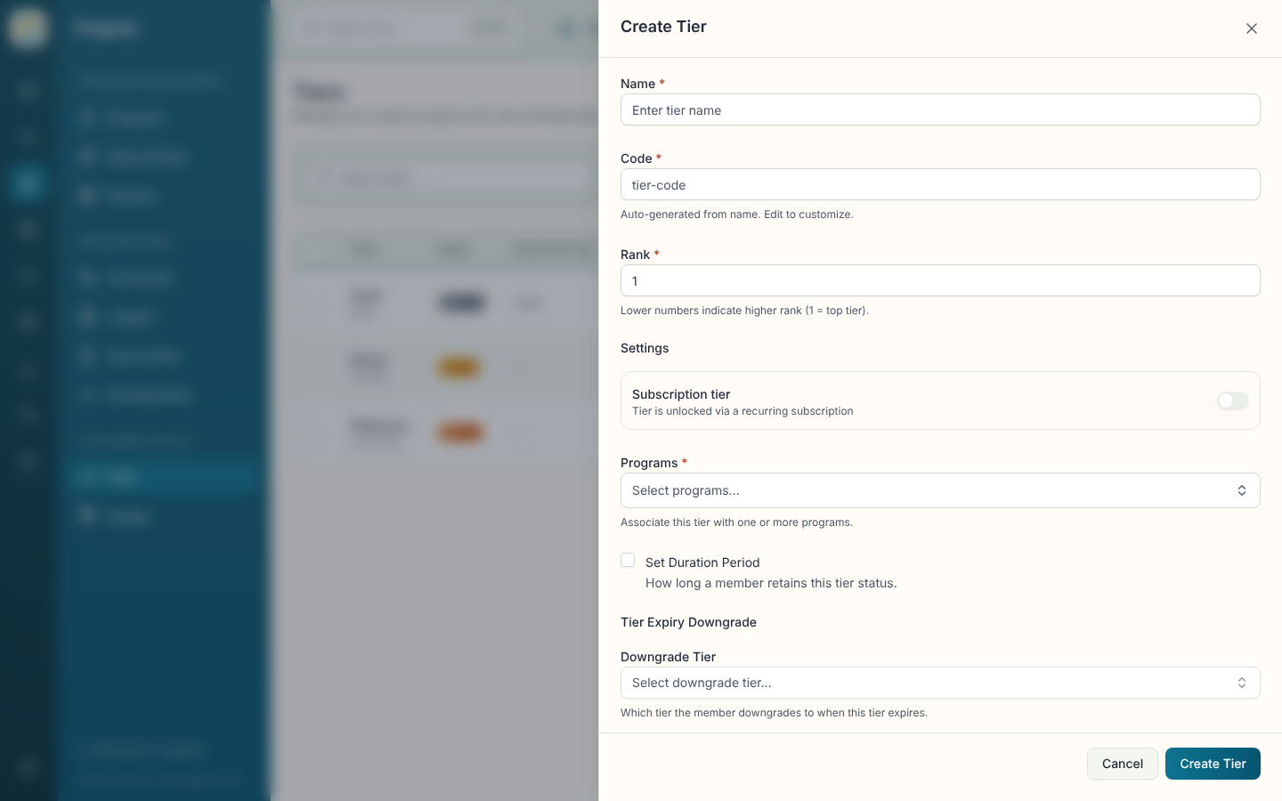 Create Tier sheet