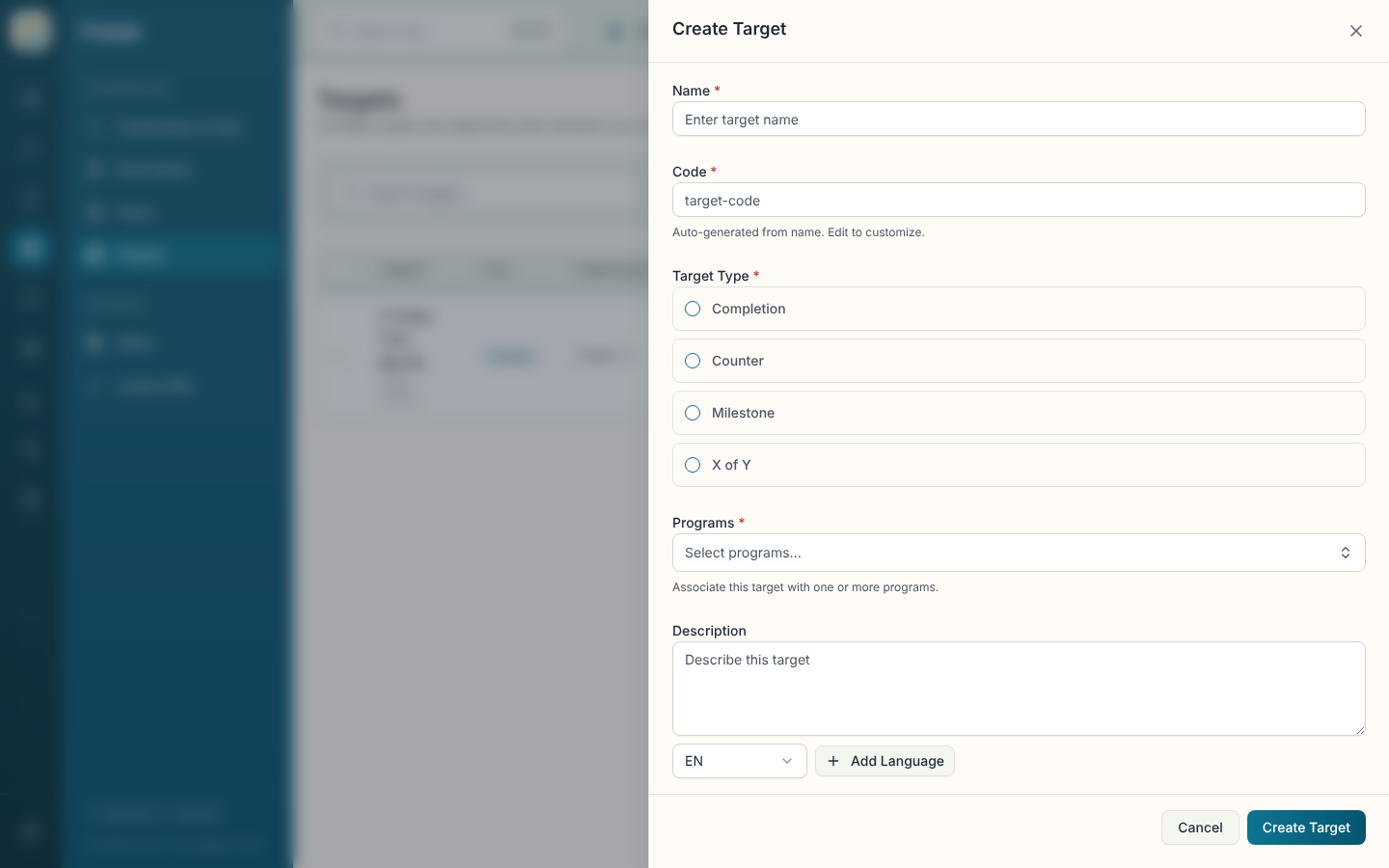 Create Target sheet