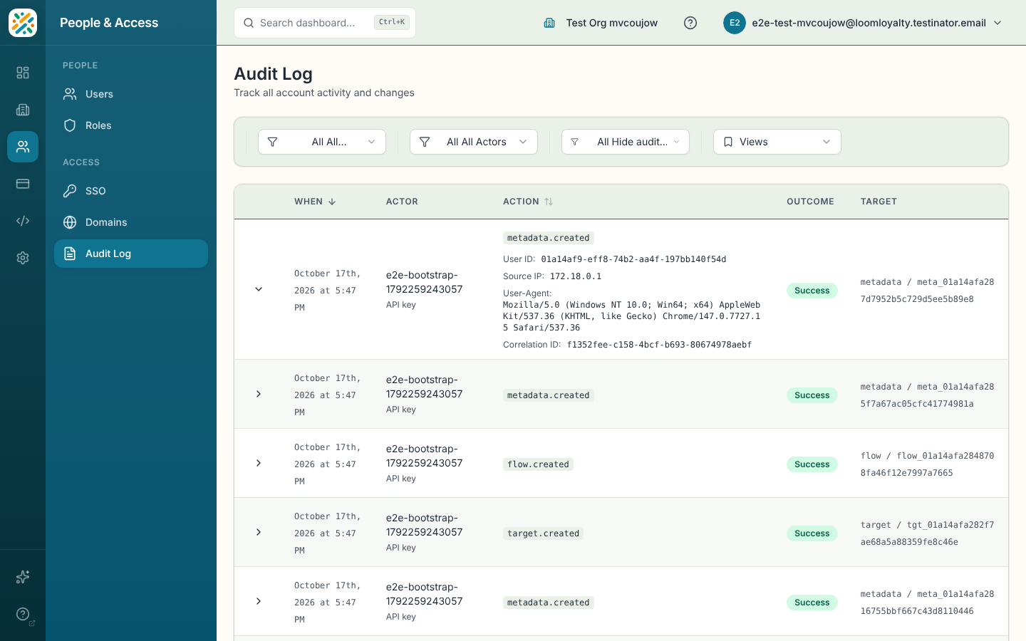An expanded audit event showing actor and request details