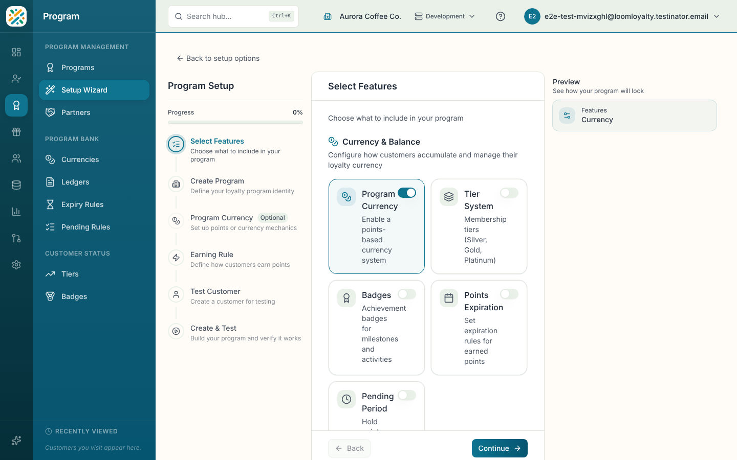 Select Features step