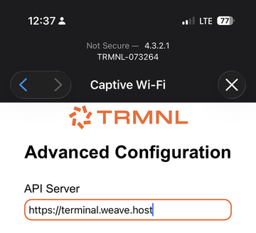 API Server field set to https://terminal.weave.host
